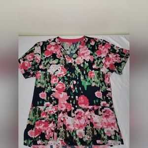Pink floral carhartt scrub top